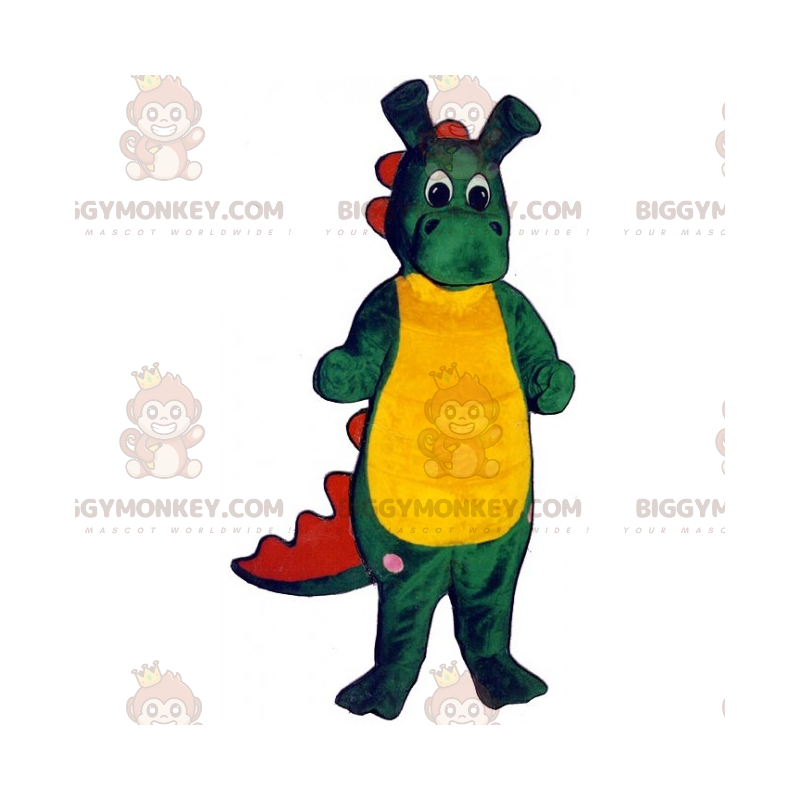Traje de mascote BIGGYMONKEY™ Dinossauro verde e amarelo com