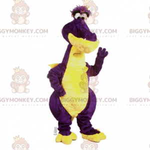 Paars en geel dinosaurus BIGGYMONKEY™ mascottekostuum met
