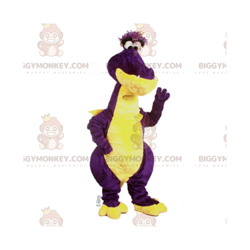 Fantasia de mascote de dinossauro de olhos pequenos roxo e