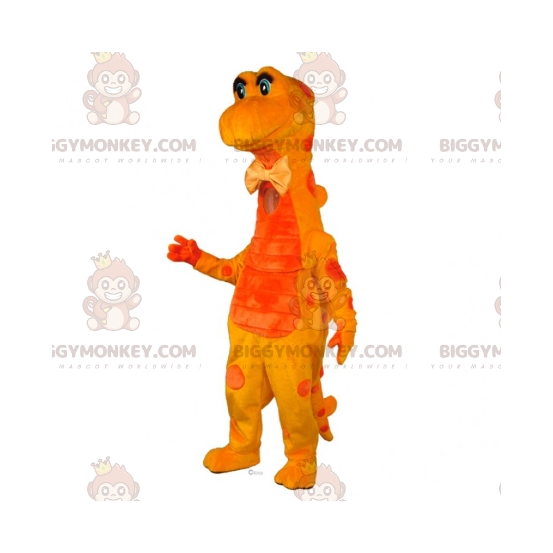 BIGGYMONKEY™ Yellow Dinosaur Mascot Costume With Bow Tie –