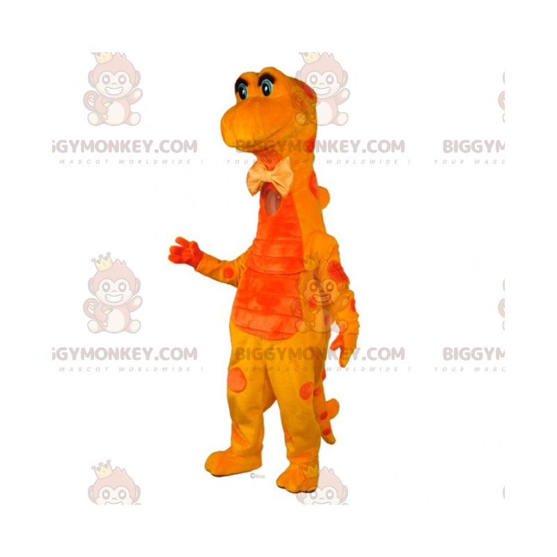 Traje de mascote de dinossauro amarelo BIGGYMONKEY™ com gravata