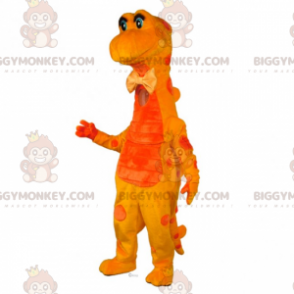 BIGGYMONKEY™ Geel dinosaurusmascottekostuum met vlinderdas -