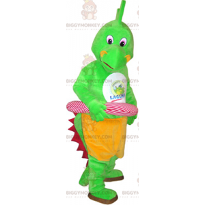 Dinosaurus BIGGYMONKEY™ mascottekostuum met roze boei -