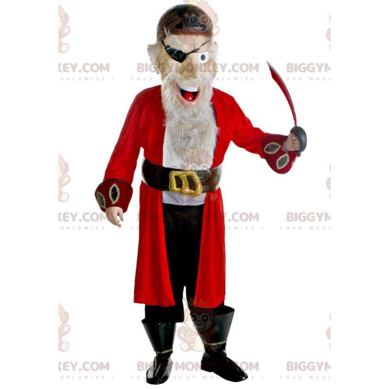 Bearded Pirate BIGGYMONKEY™ Mascot Costume with Red Black and