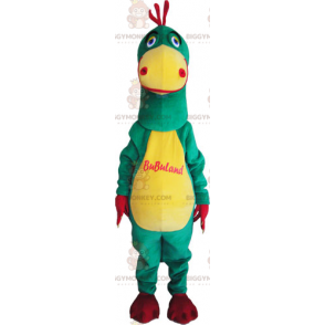 Disfraz de mascota de dinosaurio amarillo y verde bicolor