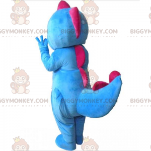 BIGGYMONKEY™ maskottiasu Sininen dinosaurus vaaleanpunaisella