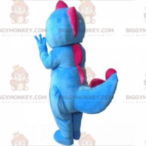 BIGGYMONKEY™ Costume da mascotte Dinosauro blu con stemma rosa