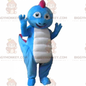 BIGGYMONKEY™ Mascot Costume Blue Dinosaur with Pink Crest –