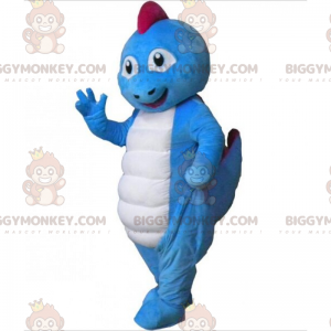 BIGGYMONKEY™ Costume da mascotte Dinosauro blu con stemma rosa