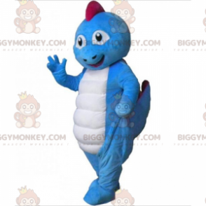 BIGGYMONKEY™ Mascottekostuum Blauwe dinosaurus met roze kuif -