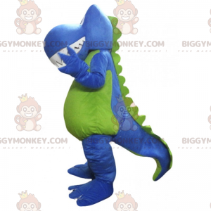Blauwe dinosaurus en groene buik BIGGYMONKEY™ mascottekostuum -
