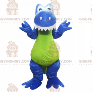 Blå dinosaurie och grön mage BIGGYMONKEY™ maskotdräkt -