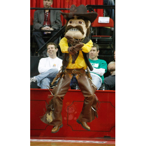 Cowboy BIGGYMONKEY™ maskotdräkt med mustasch i gul och brun