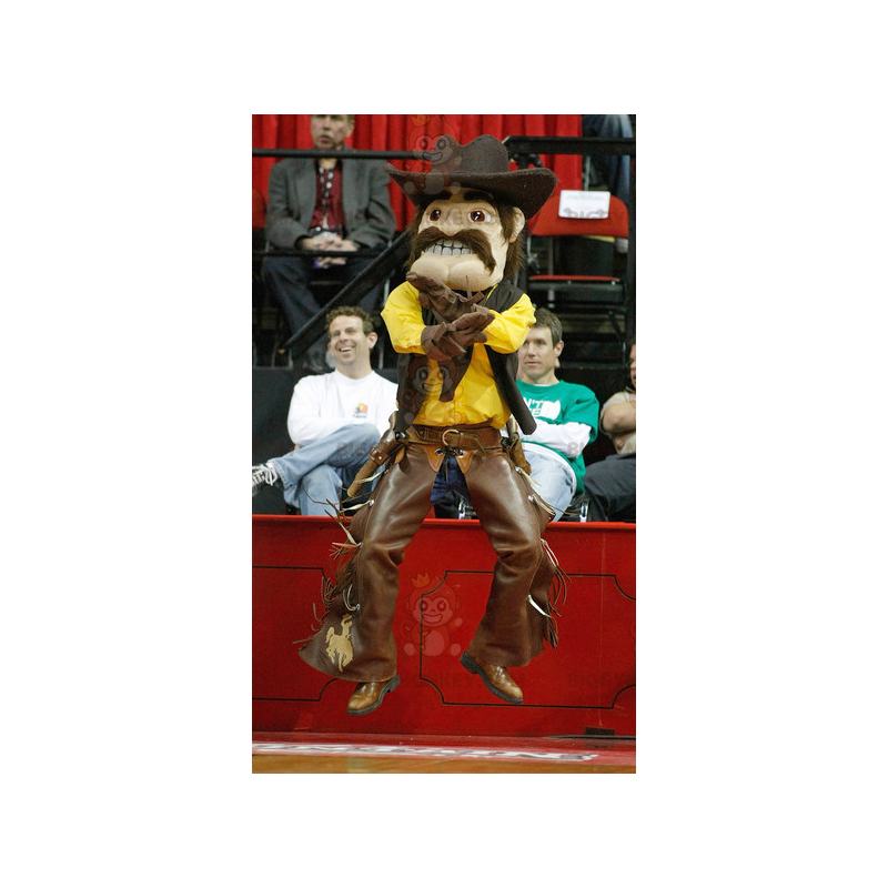 Mustachioed Cowboy BIGGYMONKEY™ Mascot Costume in Yellow and