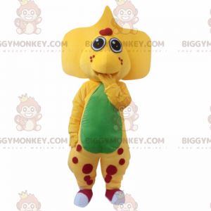 BIGGYMONKEY™ maskottiasu, keltainen dinosaurus isoilla korvilla