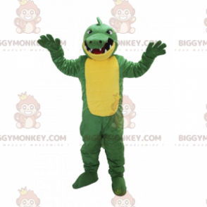 Gelber und grüner Dinosaurier BIGGYMONKEY™ Maskottchenkostüm -