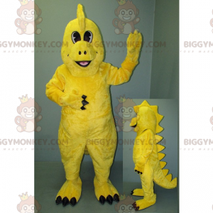 Fantasia de mascote de dinossauro amarelo sorridente