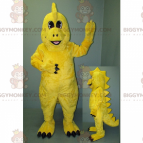 Fantasia de mascote de dinossauro amarelo sorridente