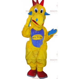 BIGGYMONKEY™ Mascot Costume Yellow Dinosaur with Blue Belly –