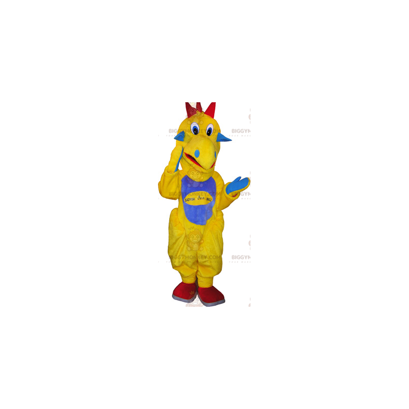 Costume de mascotte BIGGYMONKEY™ de dinosaure jaune avec un