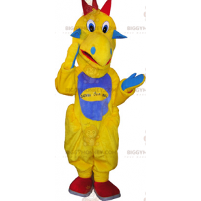 Kostým maskota BIGGYMONKEY™ Žlutý dinosaurus s modrým břichem –