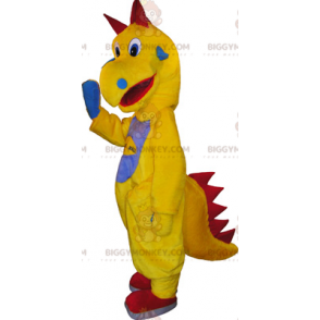 BIGGYMONKEY™ Mascot Costume Yellow Dinosaur with Blue Belly –