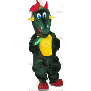 BIGGYMONKEY™ Costume da mascotte Dinosauro verde con pancia