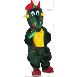 BIGGYMONKEY™ Maskotdräkt Grön dinosaurie med gul mage -