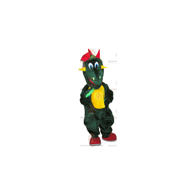 BIGGYMONKEY™ Costume da mascotte Dinosauro verde con pancia