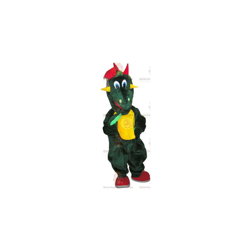 BIGGYMONKEY™ maskotkostume Grøn dinosaur med gul mave -