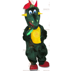 BIGGYMONKEY™ Costume da mascotte Dinosauro verde con pancia