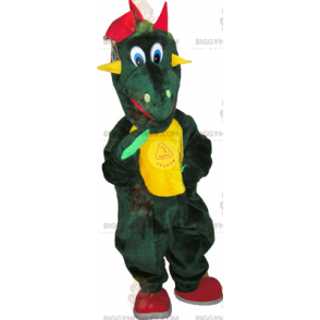 BIGGYMONKEY™ Mascottekostuum Groene dinosaurus met gele buik -