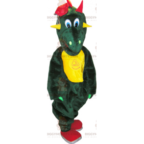 BIGGYMONKEY™ maskottiasu Vihreä dinosaurus keltaisella vatsalla