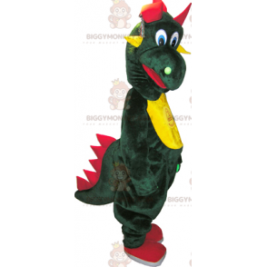 BIGGYMONKEY™ maskottiasu Vihreä dinosaurus keltaisella vatsalla