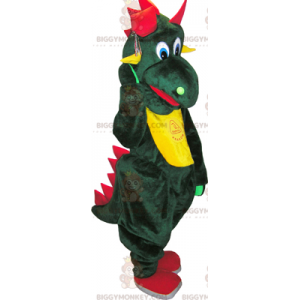 BIGGYMONKEY™ maskotkostume Grøn dinosaur med gul mave -