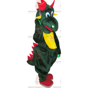 BIGGYMONKEY™ Mascottekostuum Groene dinosaurus met gele buik -