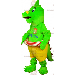 Costume da mascotte BIGGYMONKEY™ dinosauro verde con boa -