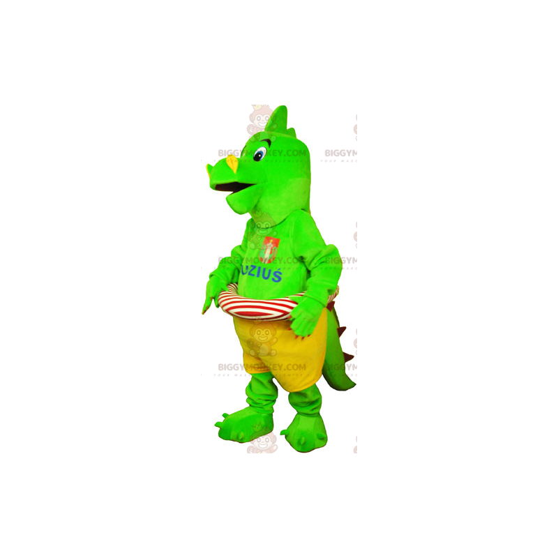 Costume da mascotte BIGGYMONKEY™ dinosauro verde con boa -