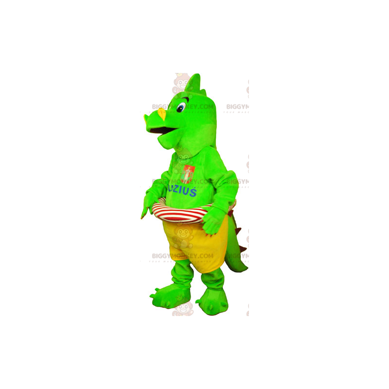 Traje de mascote de dinossauro verde BIGGYMONKEY™ com bóia –