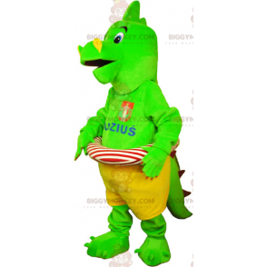 Costume da mascotte BIGGYMONKEY™ dinosauro verde con boa -