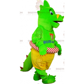 Grüner Dinosaurier BIGGYMONKEY™ Maskottchenkostüm mit Boje -