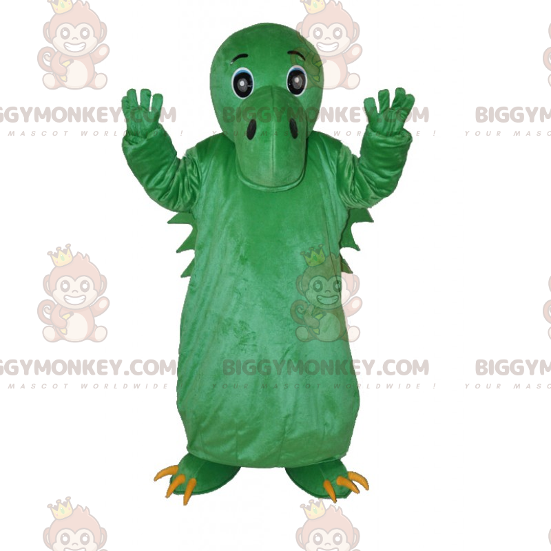 Traje de mascote de dinossauro verde BIGGYMONKEY™ sem crista –