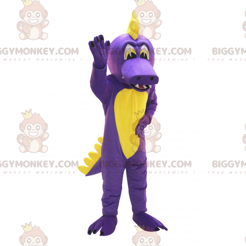 Paars en geel dinosaurus BIGGYMONKEY™ mascottekostuum -