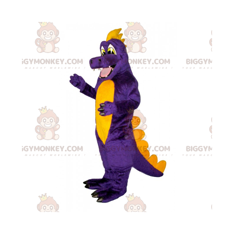Smiling Purple & Yellow Dinosaur BIGGYMONKEY™ Mascot Costume –