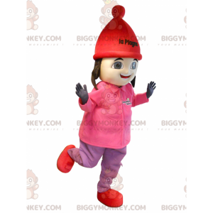 BIGGYMONKEY™ bruin meisje in ski-outfit mascottekostuum -