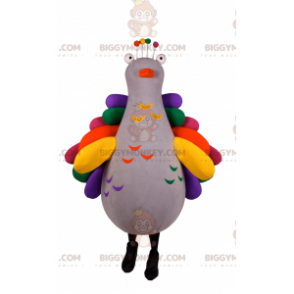 BIGGYMONKEY™ Mascot Costume Gray Bird with Rainbow Wings –