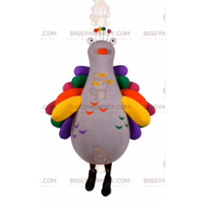 BIGGYMONKEY™ Mascottekostuum Grijze Vogel met Regenboogvleugels