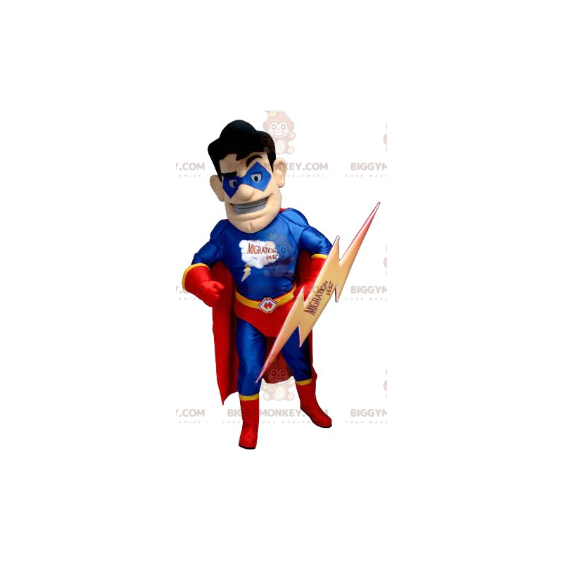 Superhelt BIGGYMONKEY™ maskotkostume i rødt og blåt outfit med