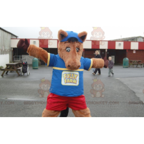 Costume da mascotte Colt Brown Horse BIGGYMONKEY™ in abito blu