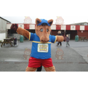 Disfraz de mascota Colt Brown Horse BIGGYMONKEY™ en traje azul